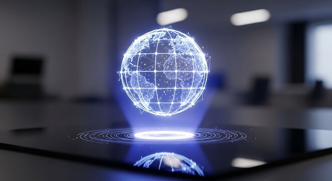 Global technology hologram digital world network connection data