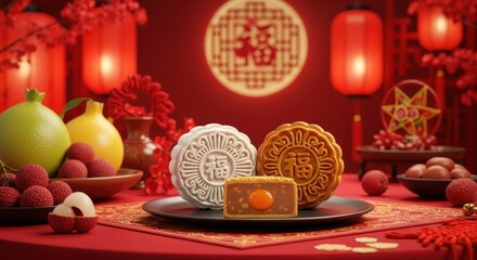 Mooncakes placed indoors during the Mid-Autumn Festival