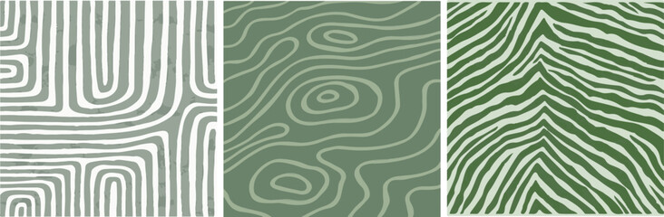  Waves, swirl, twirl pattern green. Set of backgrounds in trendy retro psychedelic style. Vector illustration