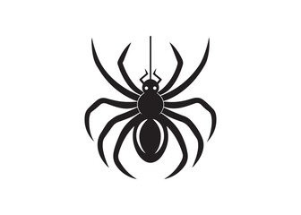 Black hanging spider silhouette flat vector style for Halloween design isolated on white.