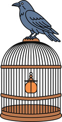 Fototapeta premium Blue bird perched on top of an empty birdcage vector
