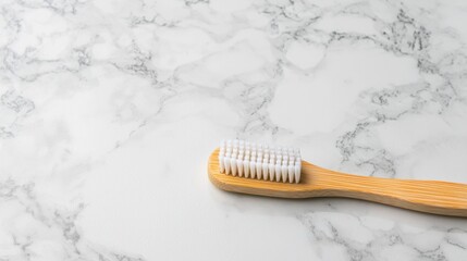 Eco-Friendly Bamboo Toothbrush on Elegant Marble Surface with Gentle Bristles for Sustainable Dental Care