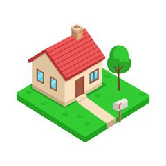 Isolated Isometric small house.  Property home icon illustration
