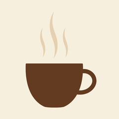 Minimalist brown coffee cup with rising steam flat design illustration.