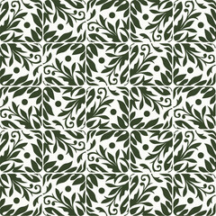 Fototapeta premium Seamless floral pattern. Vector illustration in green and white colors 