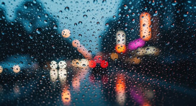 Rainy Night City Lights Through Car Window