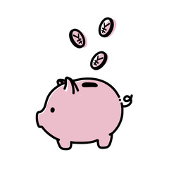 線画　豚の貯金箱　ピンク