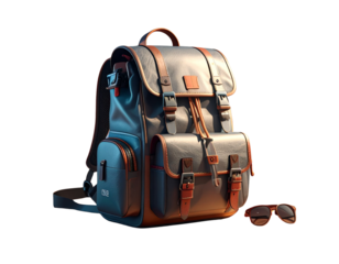 Travel Backpack with Sunglasses, Camera, and Passport Isolated on Transparent Background PNG