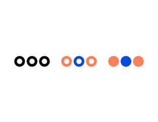 Three black circles followed by orange and blue circles