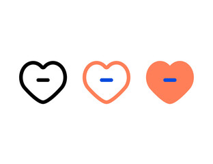 Three Heart Icons with Minus Symbol Variations