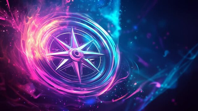 Colorful compass design with vibrant swirling background