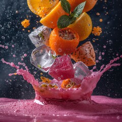Vibrant Splash of Fruits and Ice