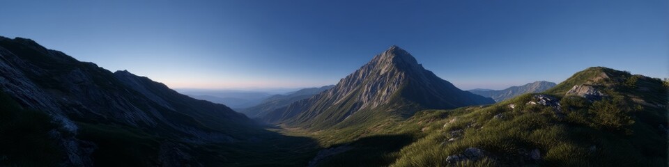 Naklejka premium Majestic mountain panorama nature landscape hdr viewpoint clear skies panoramic hdri scene