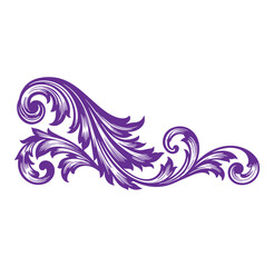 Elegant purple floral ornament design with intricate swirls and classic decorative elements