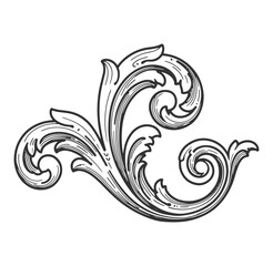 Fototapeta premium Elegant vector ornament design featuring intricate swirls and leafy flourishes in black and white
