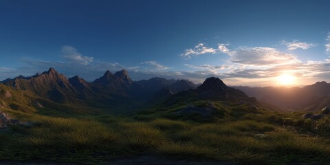 Majestic mountain sunset valleys and peaks hdr panorama nature landscape scenic viewpoint hdri environment