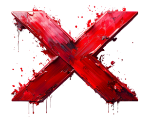 Hand-Painted Red 'X' Brushstroke with Splattered Ink Isolated on Transparent Background PNG