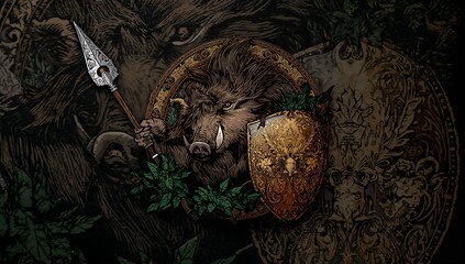 Warrior Boar with Spear and Shield