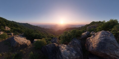 Breathtaking sunrise over mountain landscape hdr panoramic viewpoint capturing nature's beauty