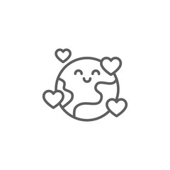 Earth love heart icon. Simple outline style. Element of peace day, happy, planet, world, heart, globe, cute, global, ecology, environment concept. Thin line symbol. Isolated design editable stroke.
