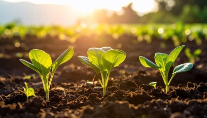 Sunlit field of nascent plants captures the essence of growth and agriculture