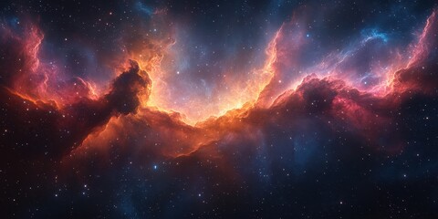 Fototapeta premium Vibrant cosmic nebula displays brilliant colors and intricate patterns in deep space