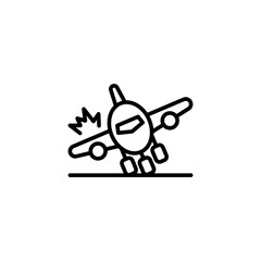 Plane crash icon. Simple outline style. Fly, aircraft, damage, sky, travel, airplane, airport, insurance concept. Thin line symbol. Isolated design.