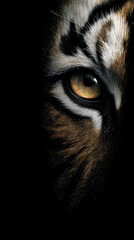 Close-up of tiger eye in dramatic dark background
