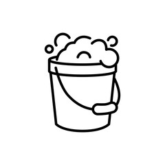 Foaming bucket icon. Simple outline style. Foam, soap, water, home, beauty, paint, bathroom, bubble, hygiene concept. Thin line symbol. Isolated design.