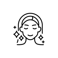 Aesthetic cosmetology icon. Simple outline style. Shiny skin, anti age skin care, happy woman, plastic surgery clinic concept. Thin line symbol. Isolated design.