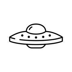 UFO Flying Saucer icon. Simple outline style. Ship, outerspace, spaceship, mystery, technology, space, galaxy, fantasy, dish, alien concept. Thin line symbol. Isolated design.