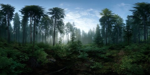Fototapeta premium Misty forest adventure nature hdr panorama