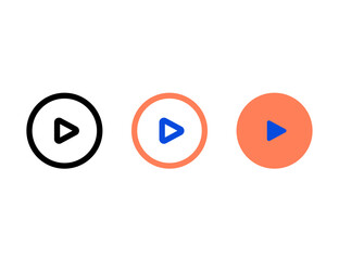 Three distinct play button icons with varying styles and colors