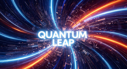 Retro Futurism Quantum Leap into a Vortex of Electric Blue and Fiery Orange