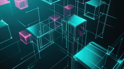 cyan. Sleek, futuristic technological shapes glowing with cyan and magenta light. product launch decks, UI/UX mockups, designed for product launches and innovation pitches, used by PR specialists.