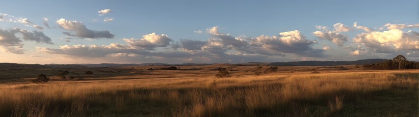 Fototapeta premium Stunning hdr panoramic landscape of golden fields at sunset nature photography wide-angle view tranquil environment