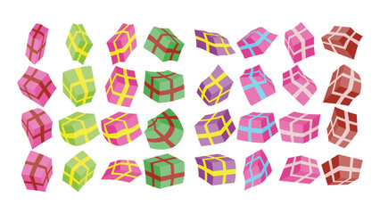 gift boxes set  from different angles in space, 3d, flat isolated vector