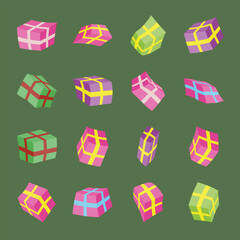 gift boxes from different angles in space, 3d, flat isolated vector set