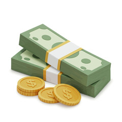 Stacks of cash and gold coins representing financial wealth and economic prosperity.