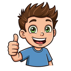 Cartoon boy with brown hair giving a thumbs up gesture.