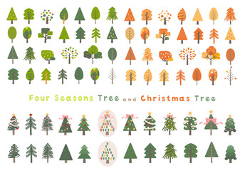四季の木々とクリスマスツリーのイラストセット/Four Seasons Tree and Christmas Tree Illustration Set