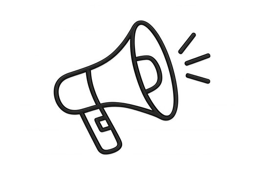 Black 3d megaphone rendering announcing loudly against transparent background, representing digital communication and marketing outreach