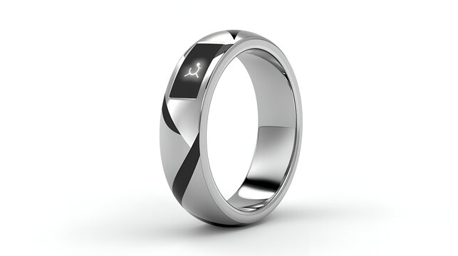 3D render of luxury smart ring with embedded micro screen futuristic technology isolated on white background