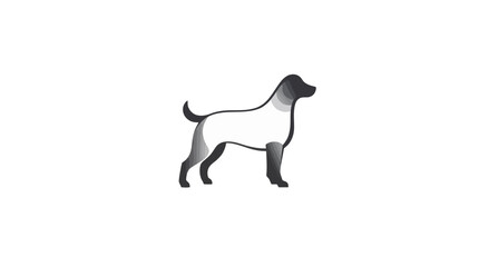 A minimalist white silhouette of a dog stands against a dark gray background.