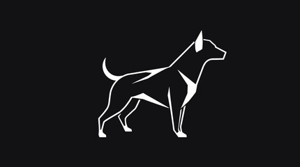 A minimalist illustration of a dog in a side profile, rendered in white against a black background.