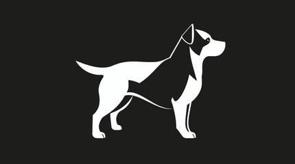 A stylized graphic illustration of a dog standing in profile against a dark background.