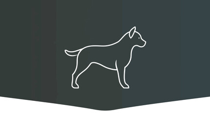 A minimalist line drawing of a dog standing in profile, centered on an oval shape.