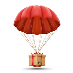 A gift box is being delivered by a red parachute, symbolizing fast and safe delivery.
