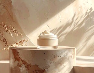 Elegant skincare product presentation featuring natural light and textures