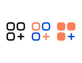 Three sets of rounded square icons with plus signs